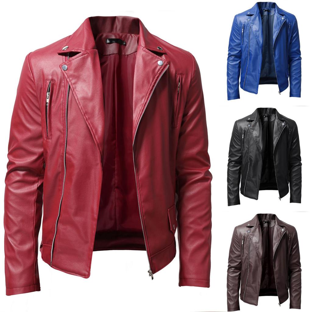 European and American men's PU leather jacket male teen stand-up collar punk men's motorcycle leather jacket