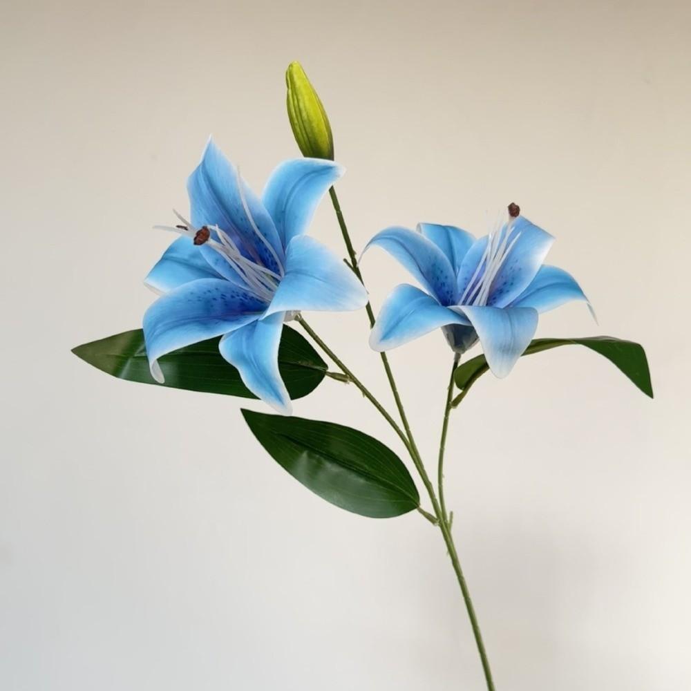 

Real Touch Artificial Lily Flowers 2-head Artificial Faux Plants Indoor Decoration синий