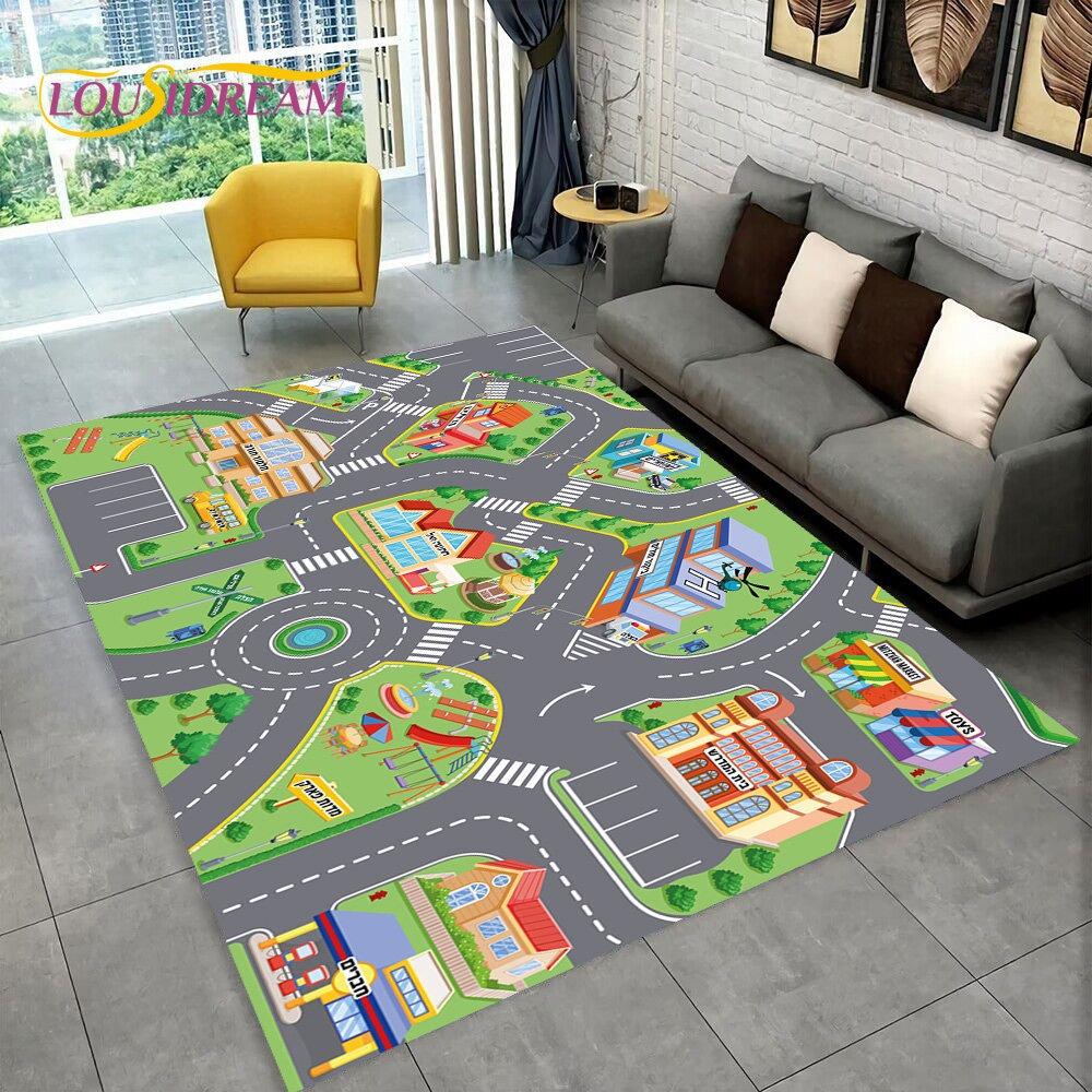 Highway City Child Playmat Large Carpet Rug for Home Living Room Bedroom Sofa Doormat Decor Kid Play Area Rug Non-slip Floor Mat