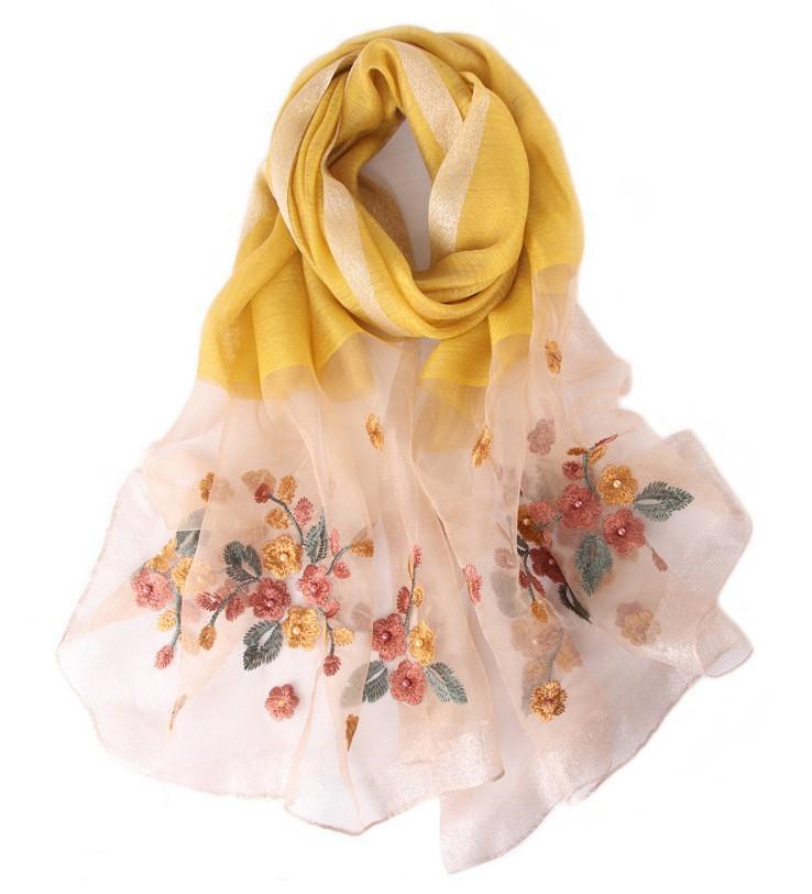 Embroidery, Embroidery, Handmade Beads, Silk, Wool Silk Scarf, Women'S Spring And Autumn Versatile Solid Color Scarf, Free Mother Scarf