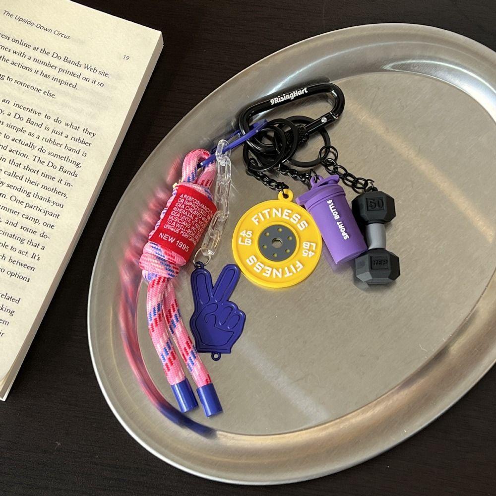 with D-shaped Buckle Fitness Series Pendant Colorful Simulation Dumbbells Keyring  Friends