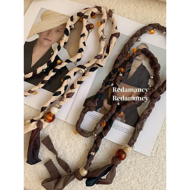 

New niche design hand-woven square loose beads linen belt high street girl strap fringed waist chain