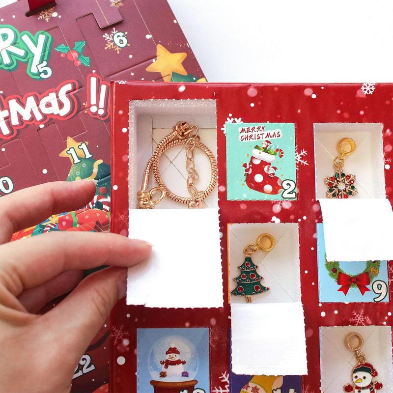 Christmas Advent Calendar Bracelet 24 Day Countdown Calendar Alloy Bracelet Jewelry Making Kits Kids Christmas Surprise Gift Box