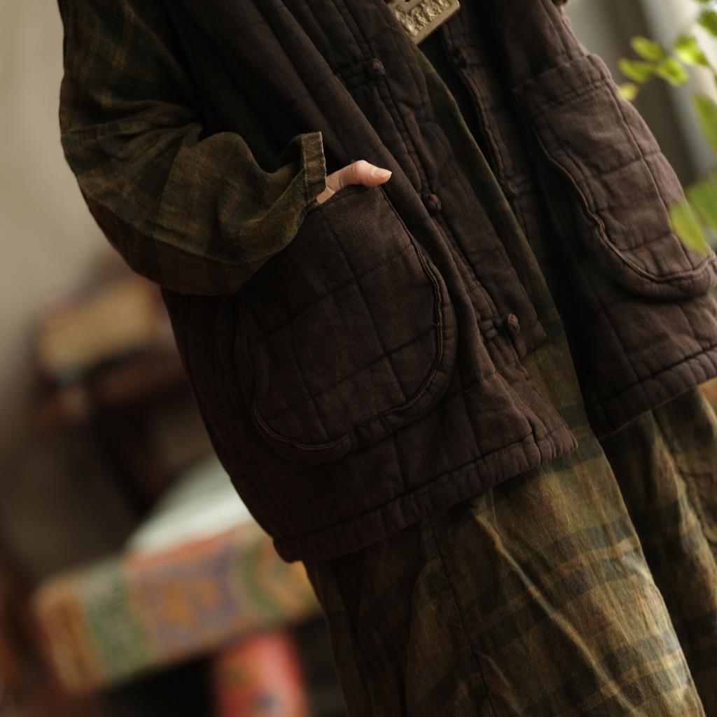 Johnature Women Vintage Winter Coats Old Coffee Warm Patchwork Pockets O-Neck Sleeveless Female Button Coats