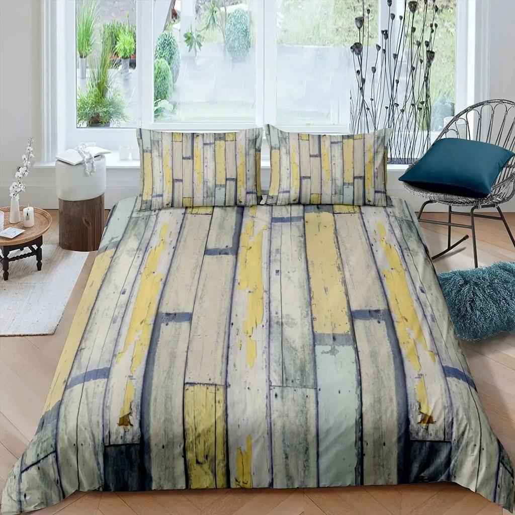 Rustic Wooden Barn Duvet Cover Set Wood Rustic Bedding Set Full King Size,Farm Farmhouse Comforter Cover,Plank Wall Quilt Cover