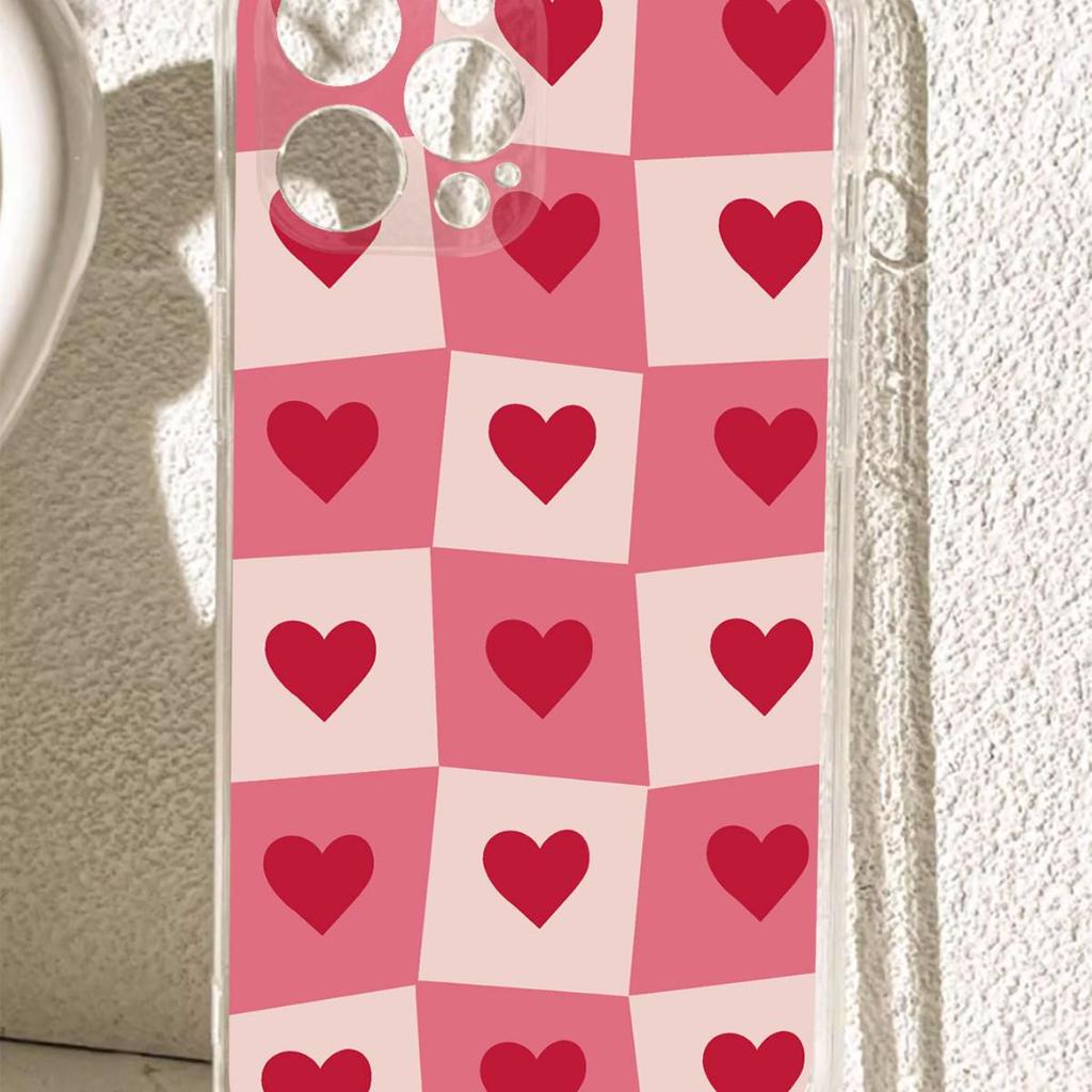Pink Plaid Anti-Fall Transparent Case for iPhone 14-17 Promax