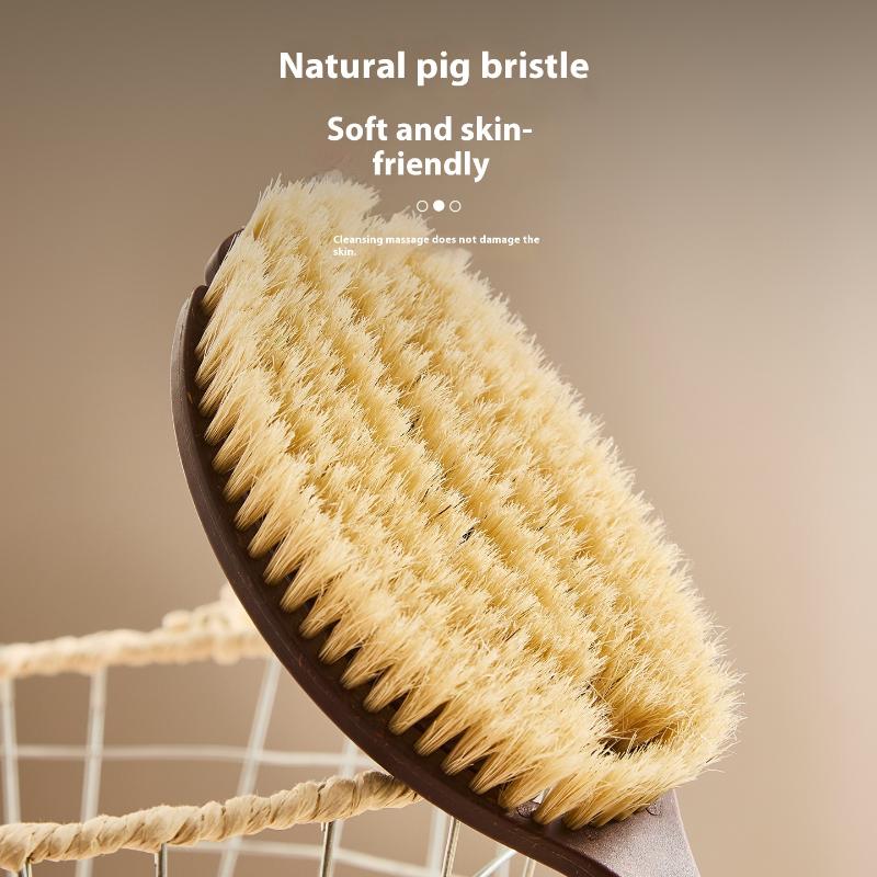 Kartáč na tělo s dlouhou rukojetí do vany a sprchy, drbátko na záda, kančí štětiny, ideální pro kartáčování suché pokožky, nezbytný pro exfoliaci pokožky, koupelová pomůcka