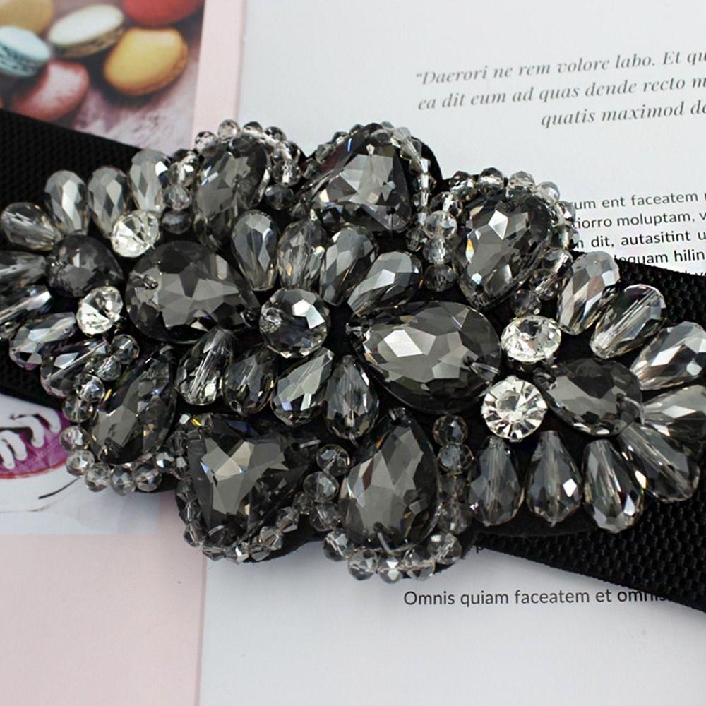 Flower Women Waistband Wide Rhinestone Waist Belt Fashion Elastic Cummerbunds Sweater