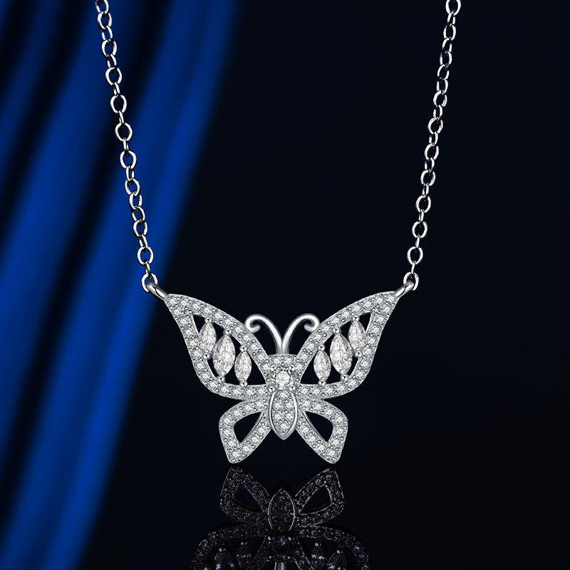 New Butterfly Necklace for Summer Ladies with White Horseeye Cross Chain
