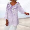 Women's Casual Solid Color Printed V-Neck Loose Irregular Hem Mid-Long Sleeve Top