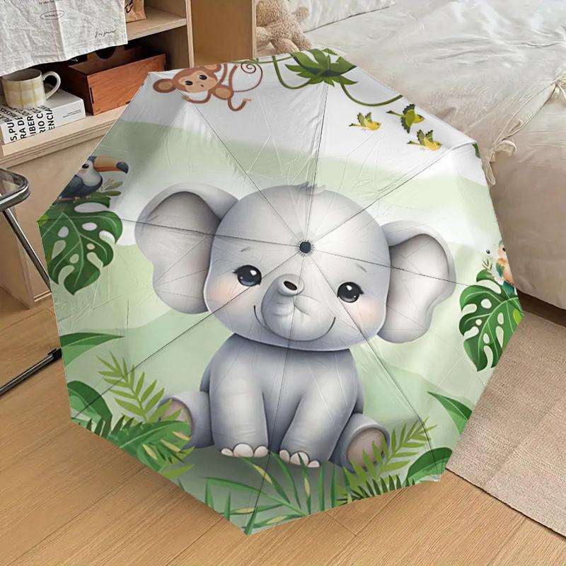 Jungle Animal Friends Umbrella: Automatic Opening & Closing Rain Gear with Foldable Design for Outdoor Adventures - Perfect Gift for Fans, T