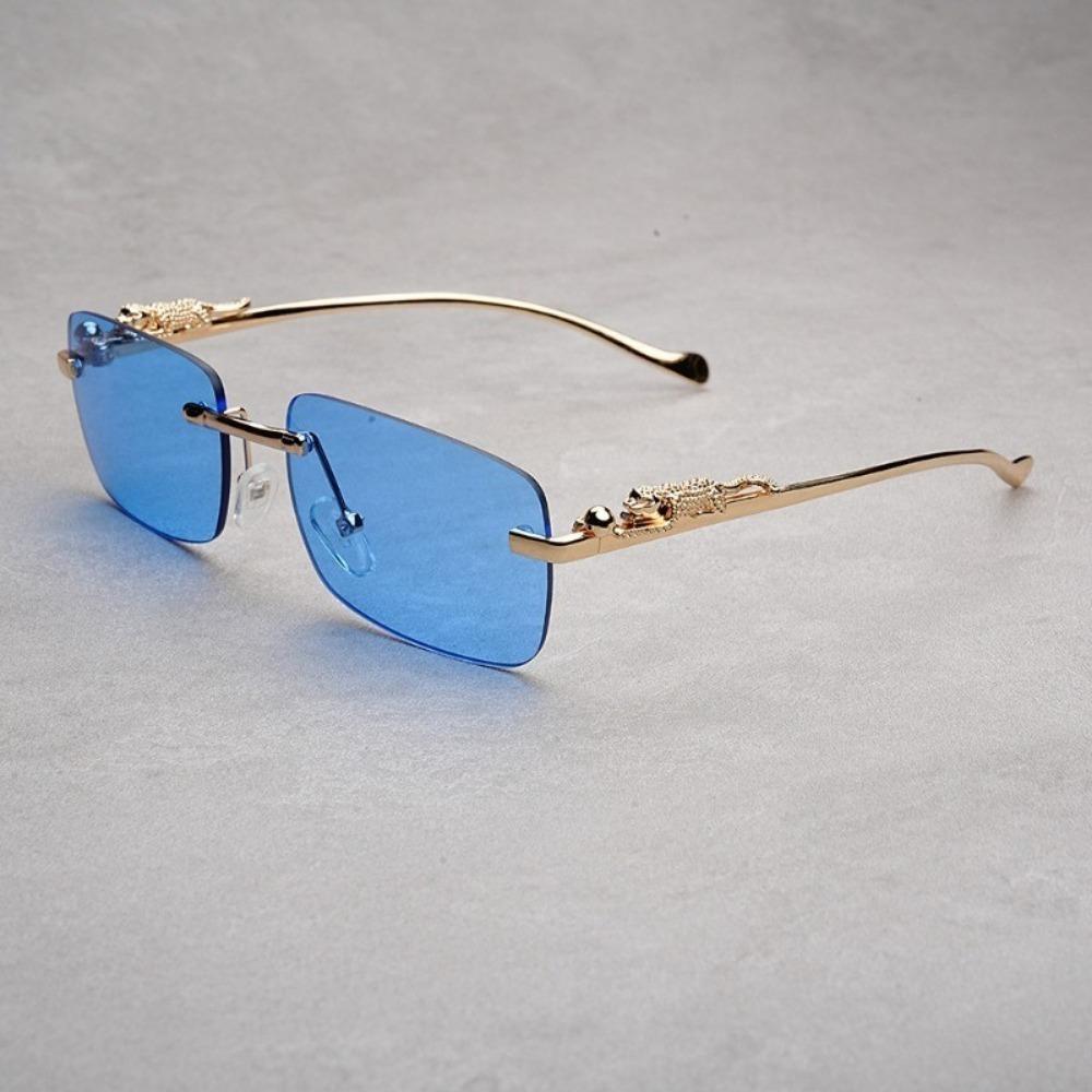 Square Frame Sun Protection UV Sunglasses Female Korean Version Rimless Fashion Cheetah Decoration Sunglasses