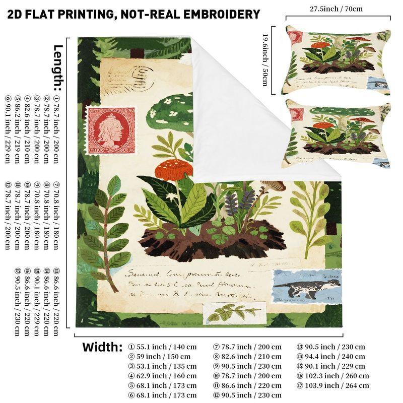 Pillowcase Quilt Cover 3-Piece Bedding Vintage Forest Mushroom Pattern,Washable,Durable 140cmx200cm
