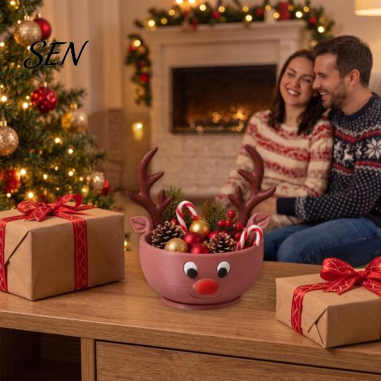 Christmas Party Supplies 3D Printed Reindeer Storage Bowl for Candy and Jewelry, Small Item Organizer Entryway Cute Animal Desk Festive Holiday