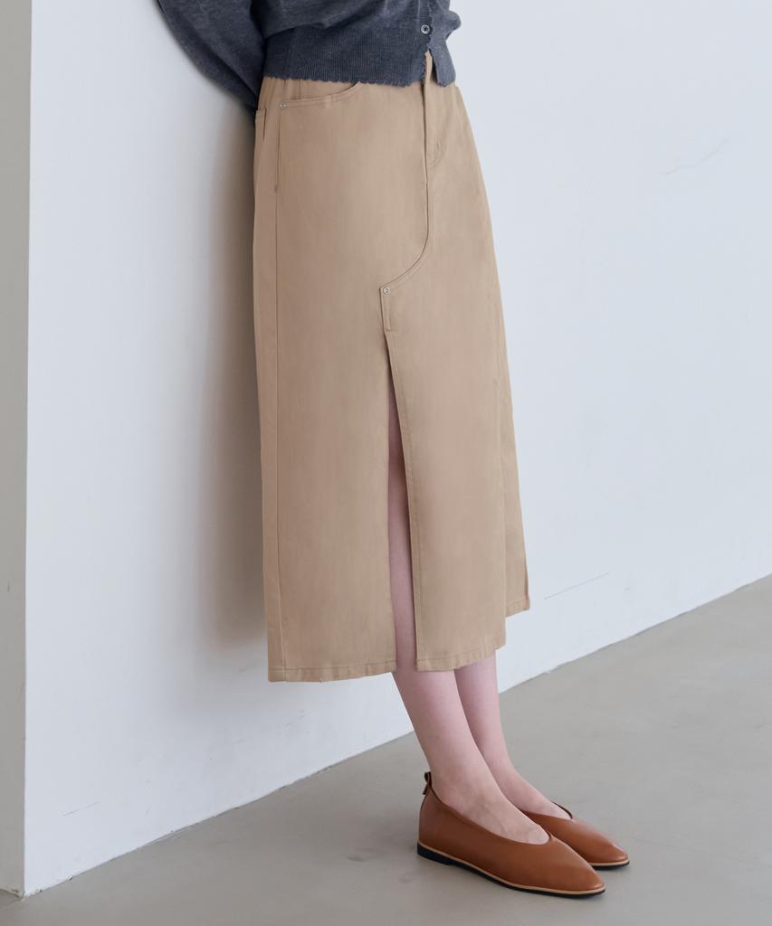 Deuloupisumeon Vertical Line Denim Long Skirt [L.Beige]