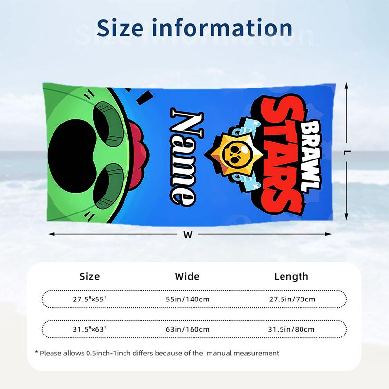 Brawl Stars Custom Name Printed Beach Towel Personalized Soft Towel For Swimming Beach Travel