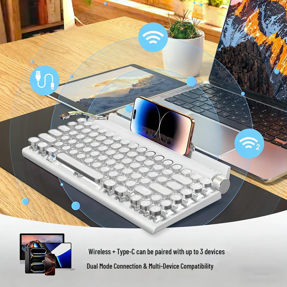 Punk Blue Switch Typewriter-Style Mechanical Keyboard & Gaming Mouse Set with Dual-Mode Bluetooth