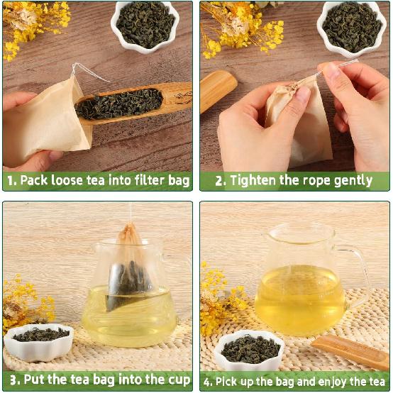 Empty Tea Bags - 300 Pcs Disposable Drawstring Unbleached Filter Bags for Loose Leaf Tea and Coffee (3.54 x 2.75 inch)