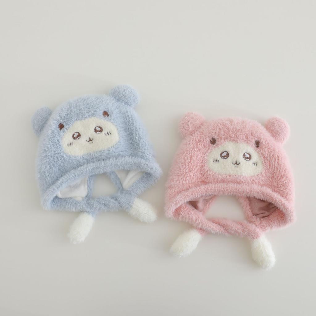 Children's Hats  Plush Hats for Boys and Girls in Autumn and Winter Cartoon Bear with Added Fleece and Thickened Windproof Pullover Hats