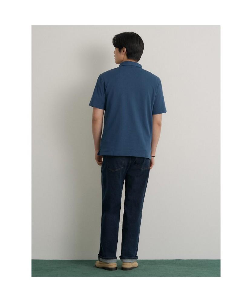 Binpolmen Open-Neck Soft Crescent Pique T-Shirt Blue