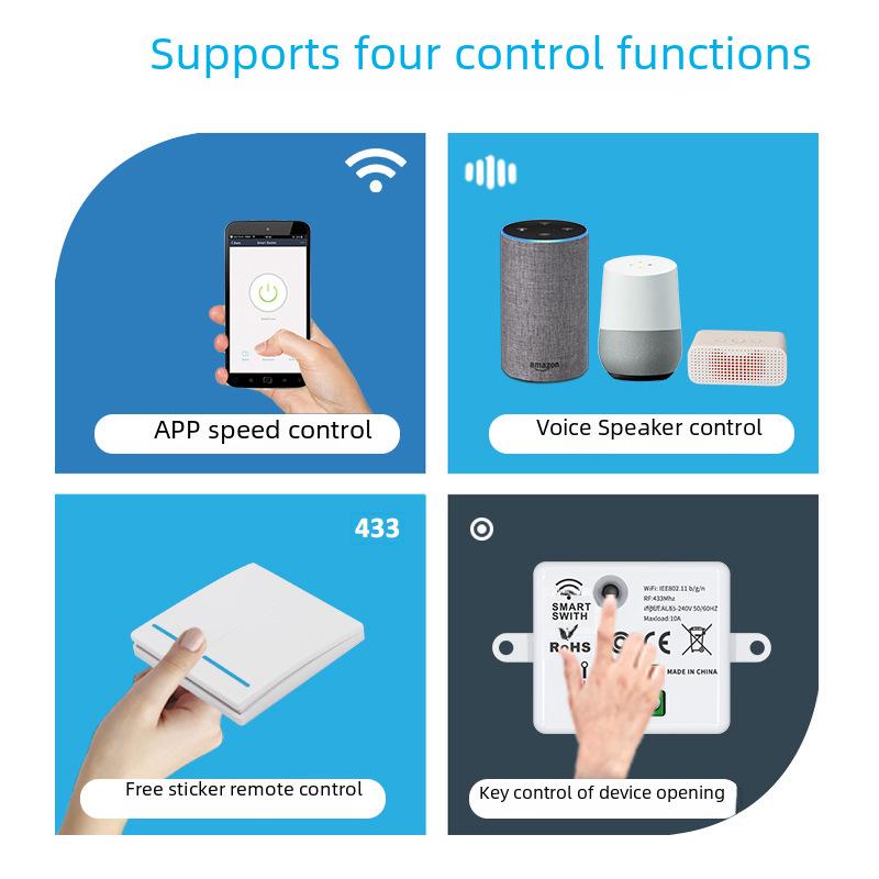 Tuya WiFi Smart Switch with Wireless Remote, Free Sticker, App Control, Timing, and Alexa Voice Compatibility.