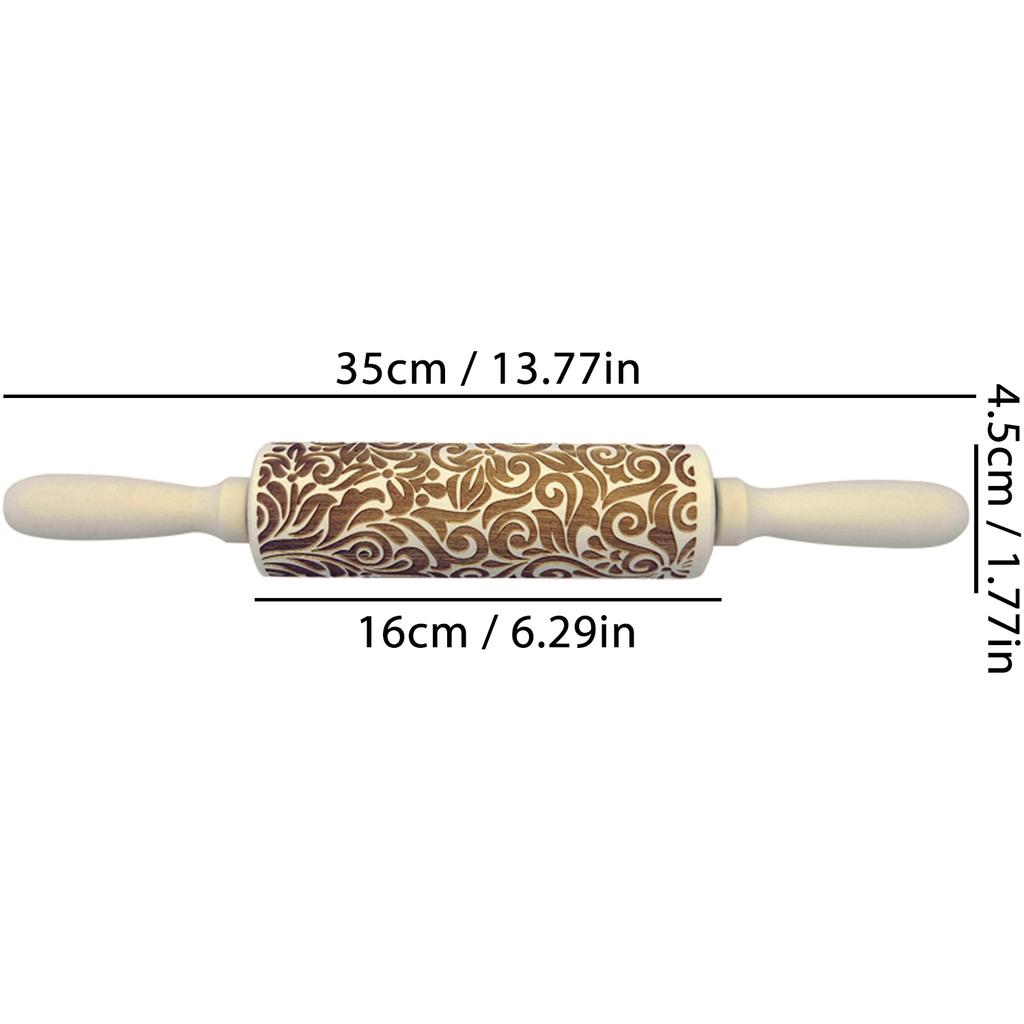 Wooden Rolling Pin for Christmas, 3D DIY Engraved Embossing Rolling Pins with Xmas Reindeer Flower Pattern, for Baking Cookies