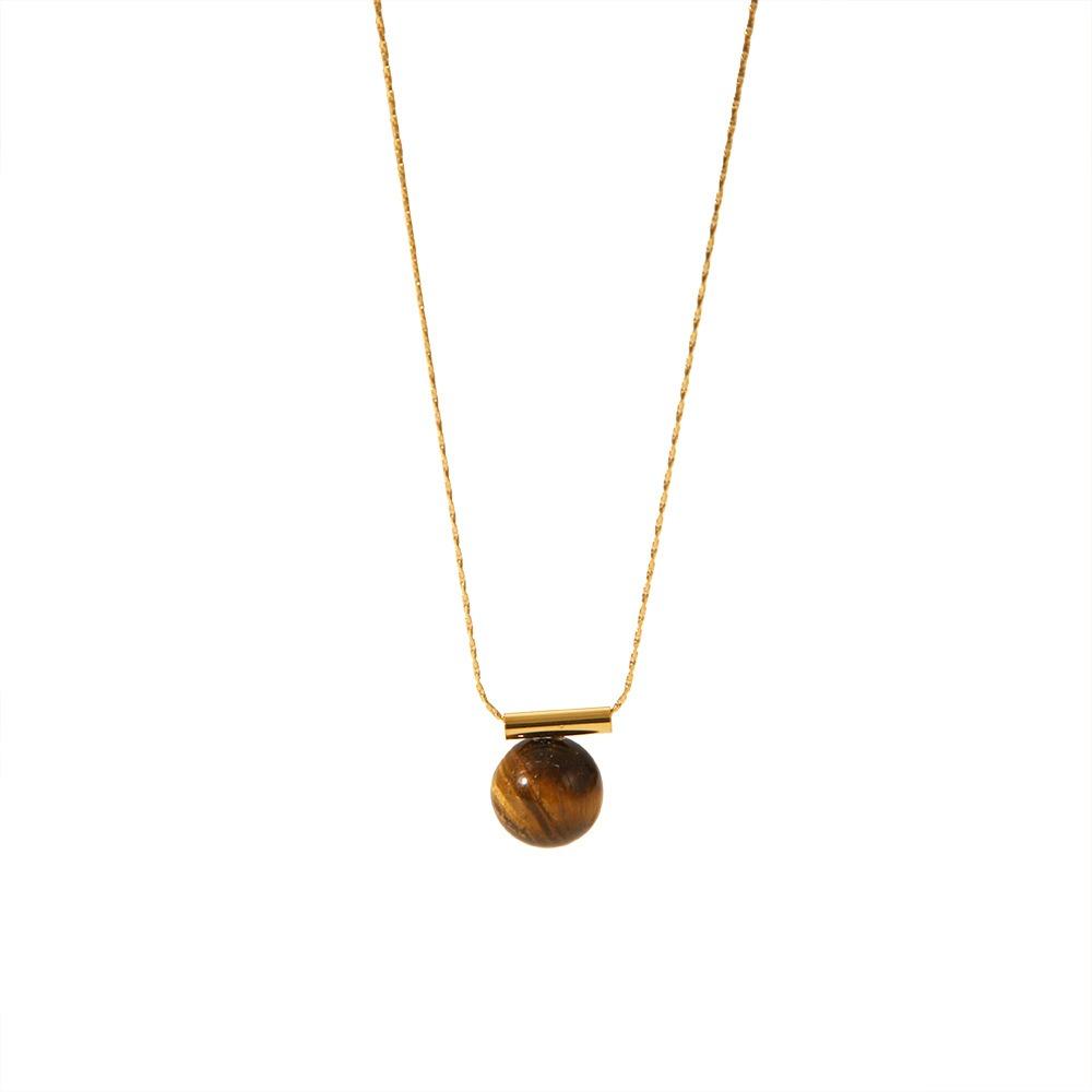 

Irregular Tiger Eye Stone Necklace Vintage Heart Collarbone Chain Simple Metal Necklace Party Style C