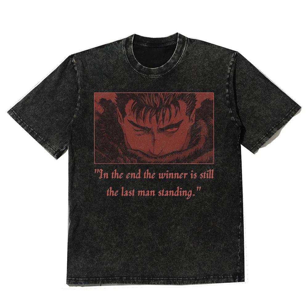 Men Anime Graphic Print T Shirts Washed Vintage Oversized Tshirt Harajuku Streetwear Cotton Loose Short Sleeve Tshirt Tees Tops