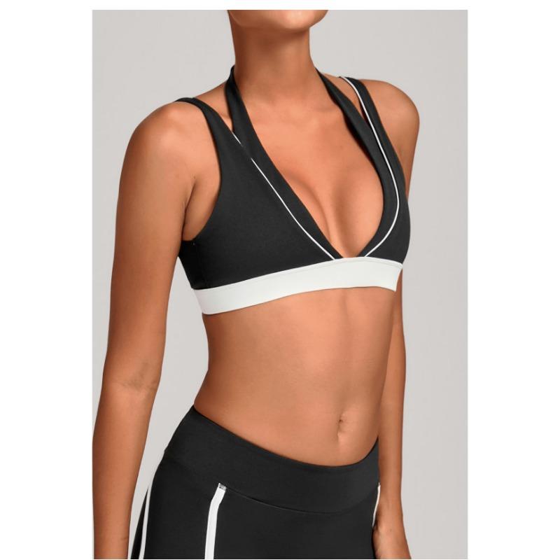 Women S Color Block Halter Yoga Bra Tight Sports Underwear For Fitness Running