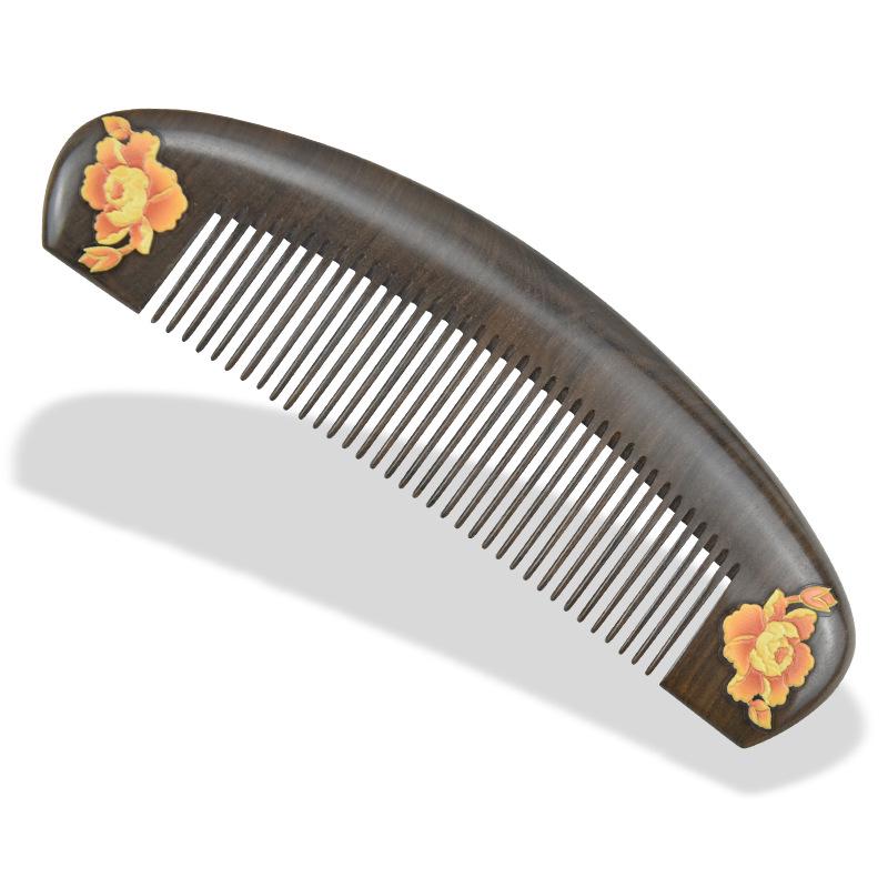 Moon-Shaped Solid Wood Comb for Men and Women – Deep Precious Treasure, Home Daily Use, Engraved Design