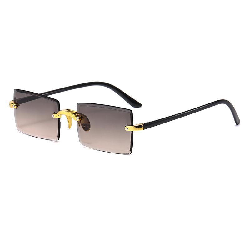 Frameless Trimmed Square Gradual Change Color Marine Sunglasses, Fashionable Ins Street Sunglasses