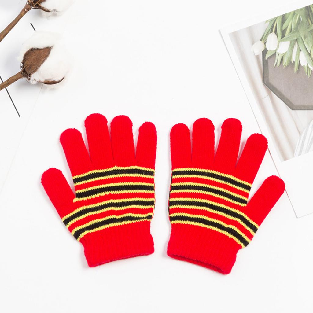 Kids Striped Pattern Gloves Full Finger Warm Mittens Stretchable Windproof Mittens for Kids Cycling Skiing Supplies