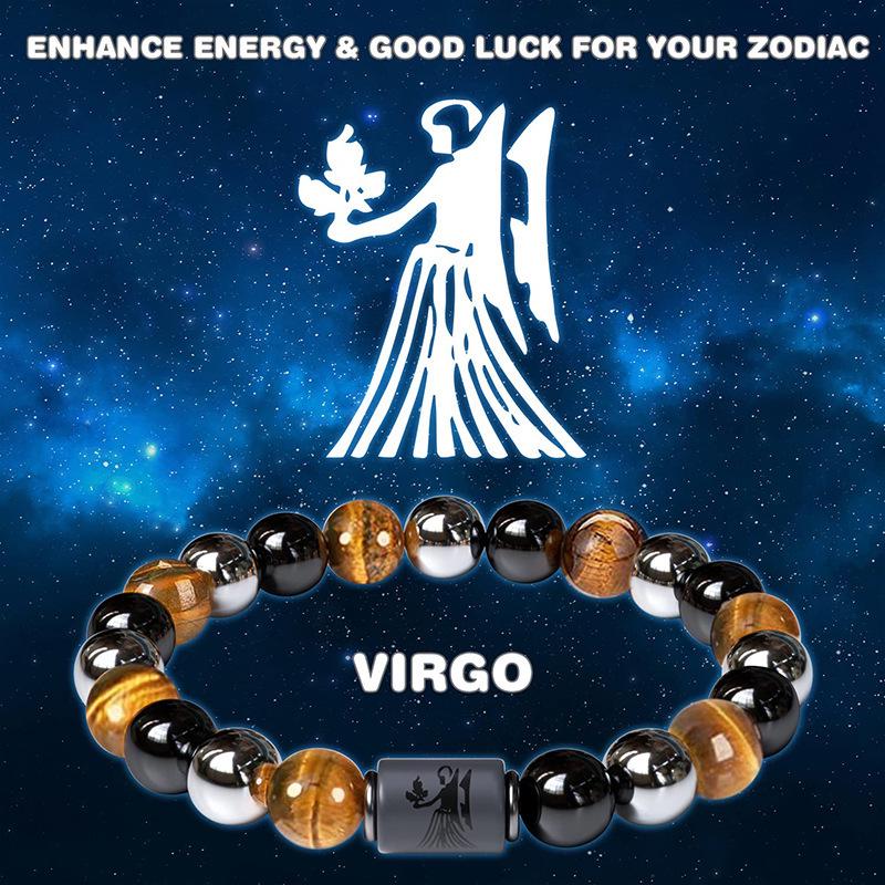 Twelve Constellations Bracelet: Hematite & Tiger Eye Beaded Men's Bracelet