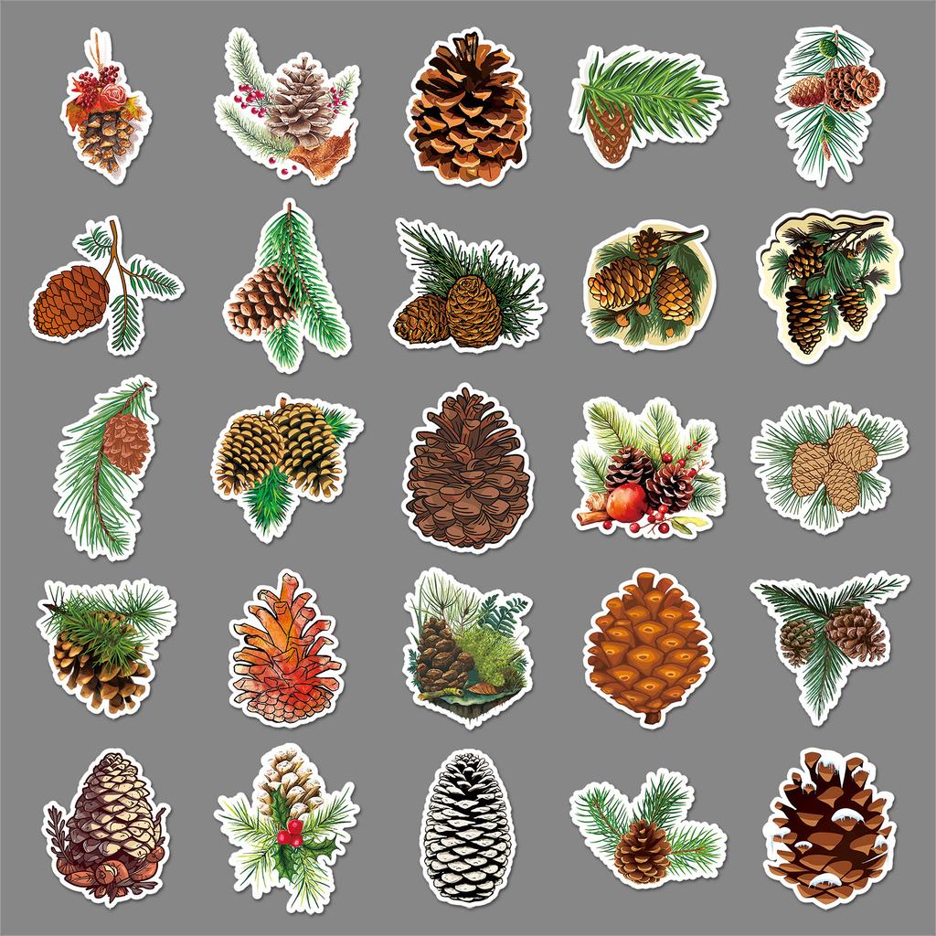 50 Pine Cones Doodle Stickers Personalized Cartoon Autumn Fresh Decoration Mobile Suitcase Water Cup Stickers