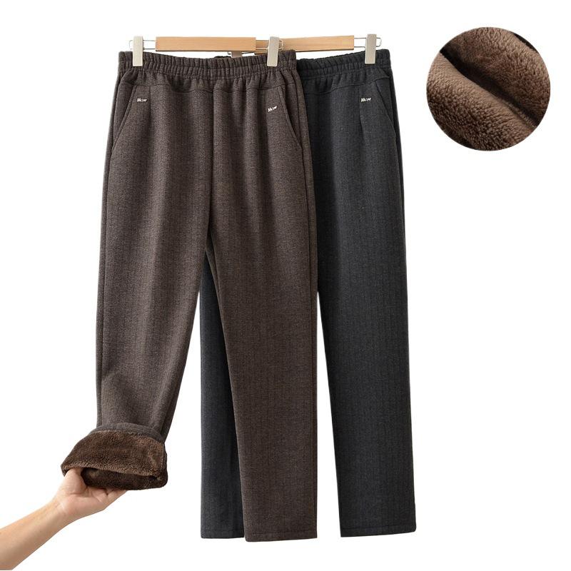 Grandma's Fleece-Lined Warm Straight-Leg Pants: Casual for Autumn and Winter, Perfect for Middle-Aged and Elderly Women