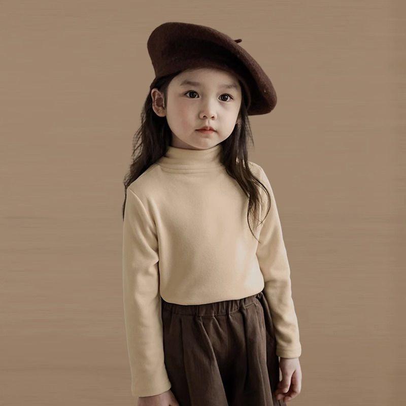 Autumn Winter Baby Boy Girl Solid Long Sleeve Bottoming Shirt Children Turtleneck Casual Tshirt Kid Striped Top Clothes