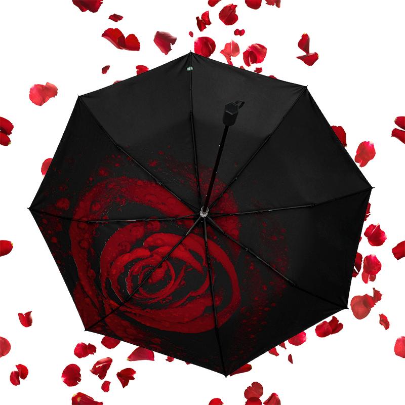 

Зонт с тремя сложениями, с черным клеевым покрытием, с принтом розы, с цветочным узором, с защитой от солнца и дождя