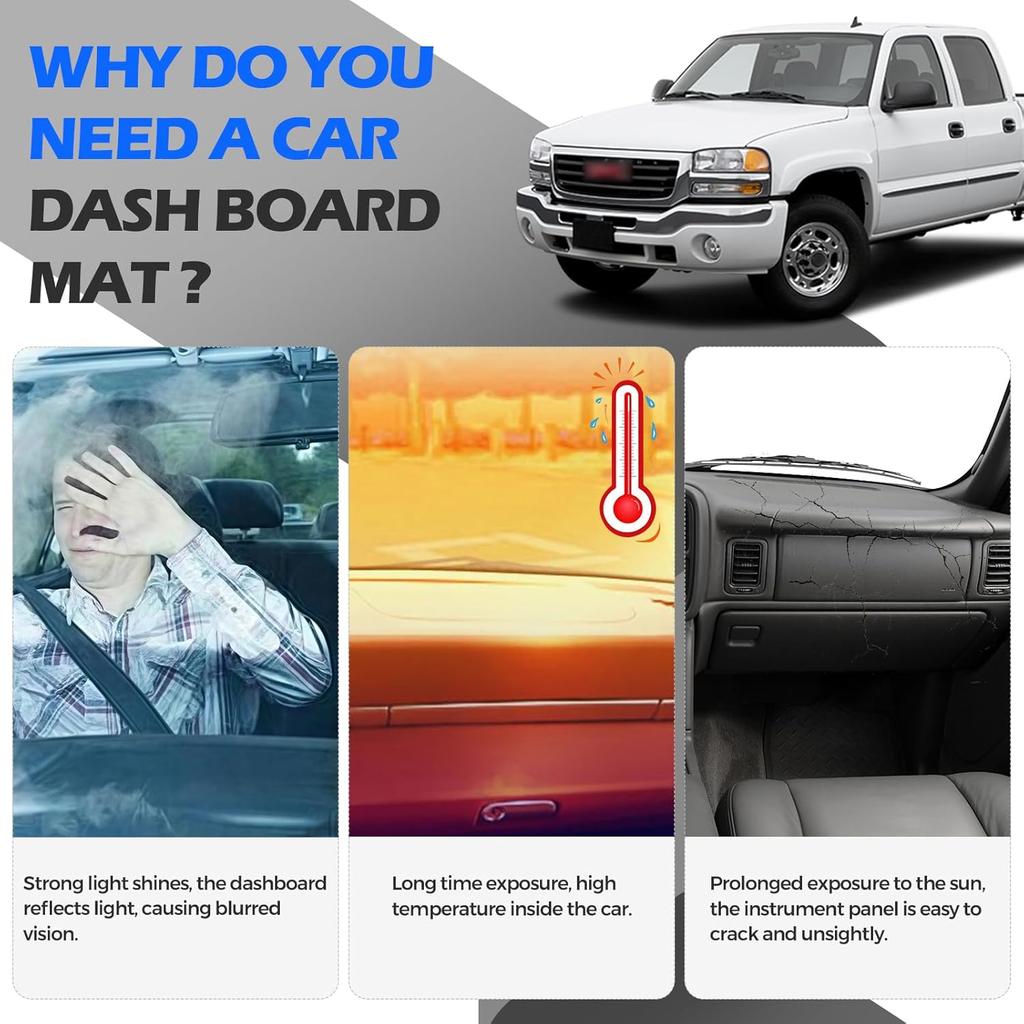 Dashboard Cover Dash Cover Mat Pad Compatible With 1999-2006 GMC Sierra Silverado,For GMC Yukon XL/Suburban Tahoe Avalanche 2000-2006,Black