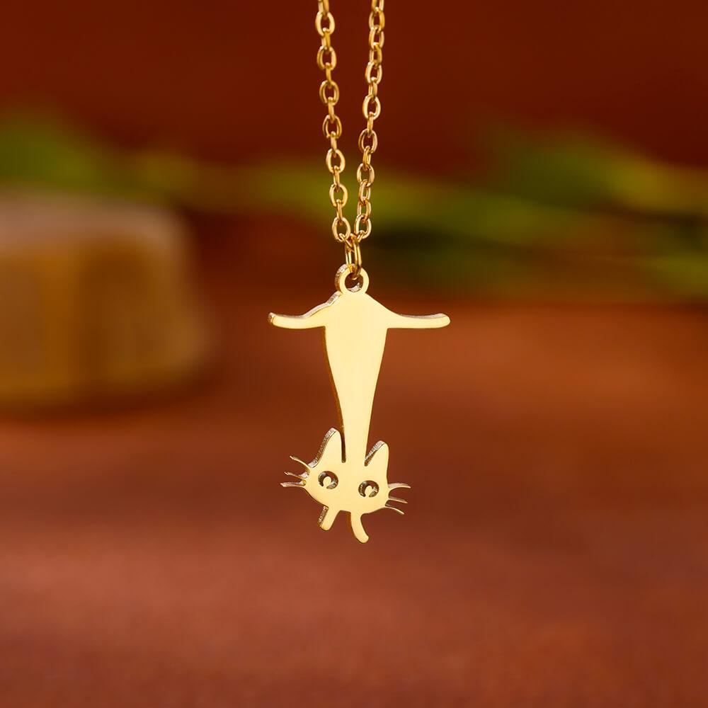 Stainless Steel Initial Letter Cat Pendant Necklace for Women Gold Color Animal Alphabet Necklaces Charm Fashion Jewelry Gifts
