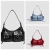Simple Y2K Retro Shoulder Bag Multi-pocket Spicy Girl Vintage Underarm Bag Korean Handbag Motorcycle Bag Shopping