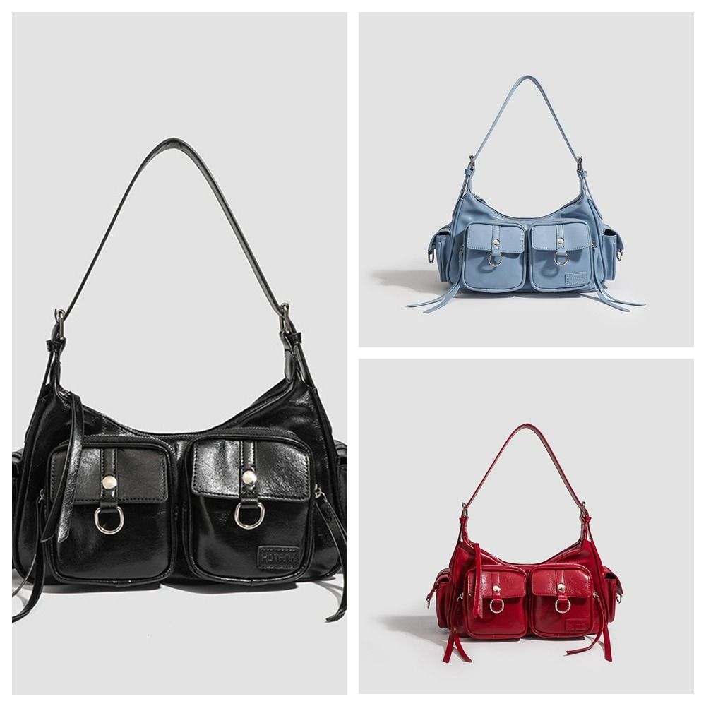 Simple Y2K Retro Shoulder Bag Multi-pocket Spicy Girl Vintage Underarm Bag Korean Handbag Motorcycle Bag Shopping