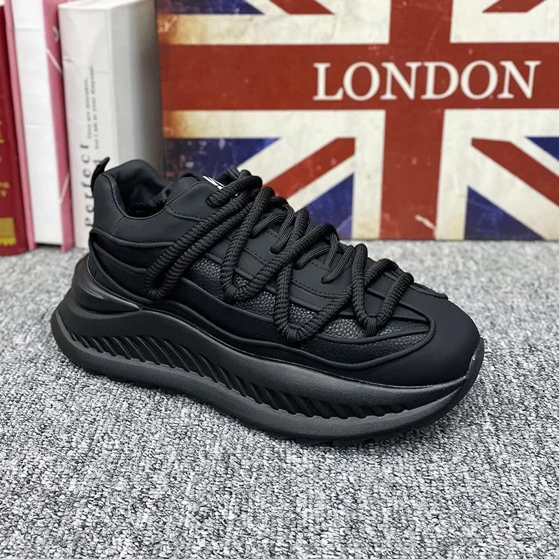 Fashion Chunky Sneaker Men Winter Plush Warm Snow Shoes Fashion Casual Split Leather Upper Height Increased Flat Platform Running Shoes