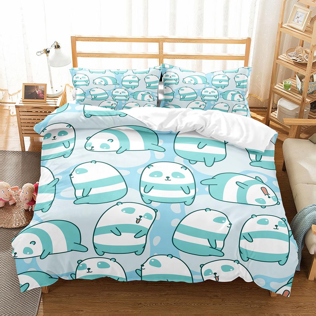 Cartoon Panda Bettbezug Set Niedliches Muster King Queen Full Size Für Kinder Jungen Mädchen Polyester Bettdeckenbezug Mit Kissenbezug