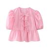 2024 Spring Women's Street Fashion Lace-up Puff Sleeve Top