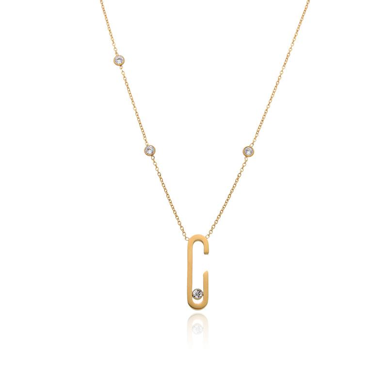 Ожерелье из нержавеющей стали с цирконием, скрепка, дизайн, эллипс, кулон, ключица, чокер, роскошный браслет для женщин, цепочка на удачу 45cm