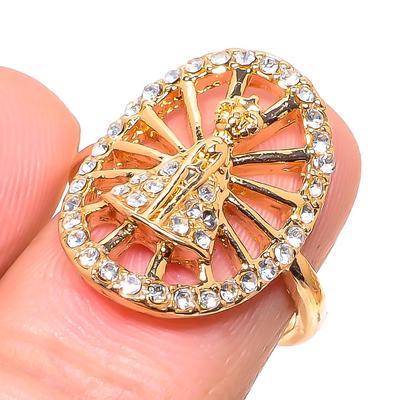 Natural Cubic Zirconia Gemstone Handmade 925 Sterling Silver Ring Size 7 k6O92