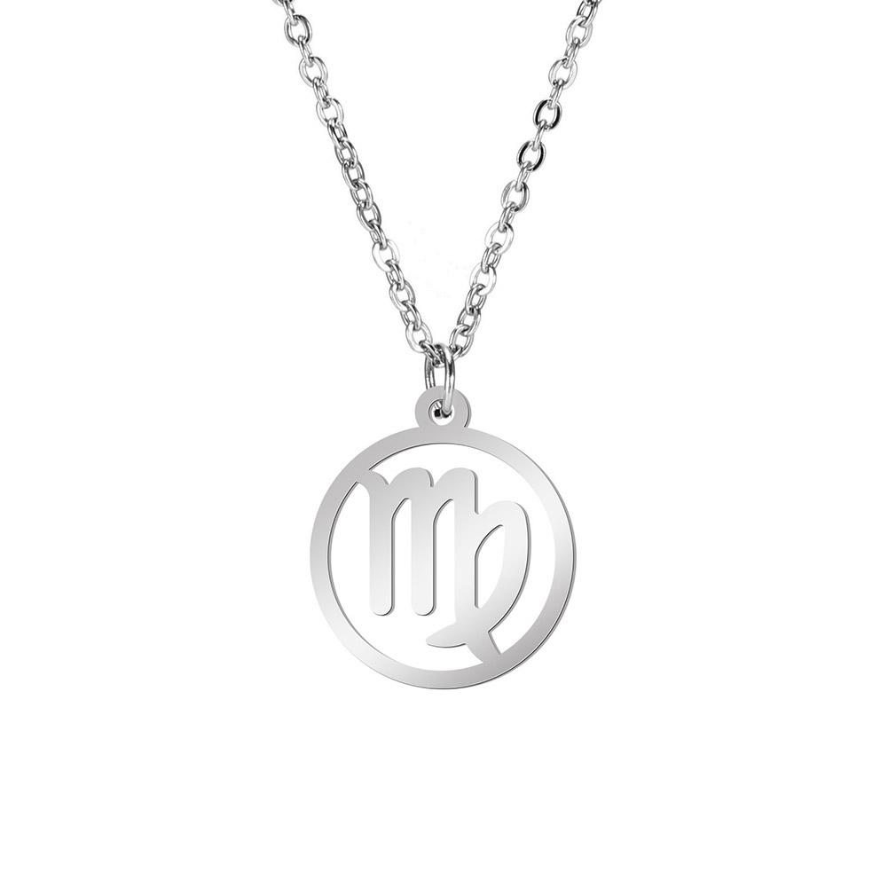Lemegeton Zodiac Women's Necklace 12 Constellations Stainless Steel Pendant Choke Astrology Aries Leo Ring Jewelry Birthday Gift