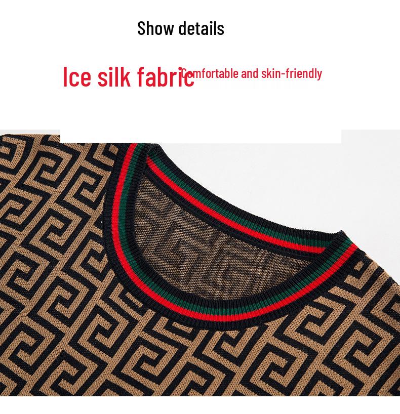 Damen Übergröße Eisseide Kurzarm T-Shirt mit Fünf-Punkt-Ärmeln