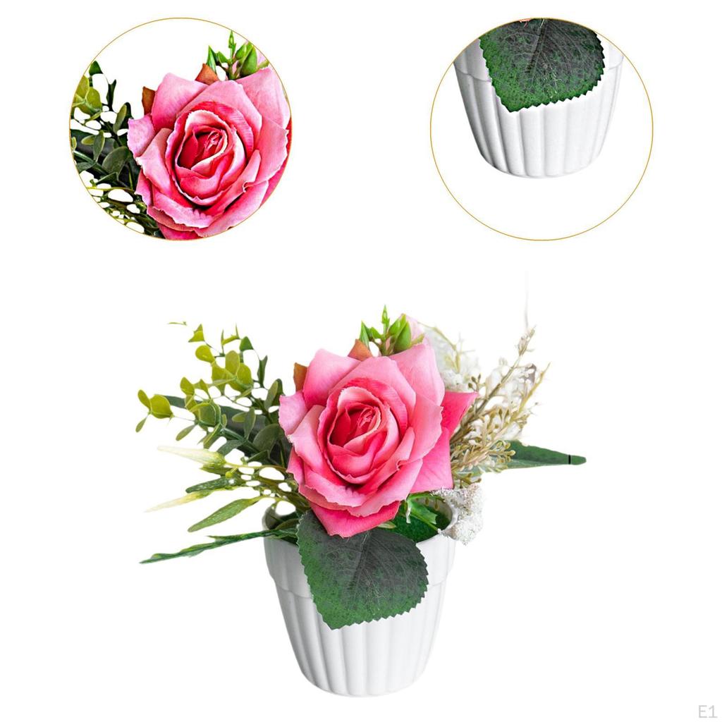 Artificial Potted Rose Flowers Fake Plants Decoration Table Ornament for Banquet Bedroom