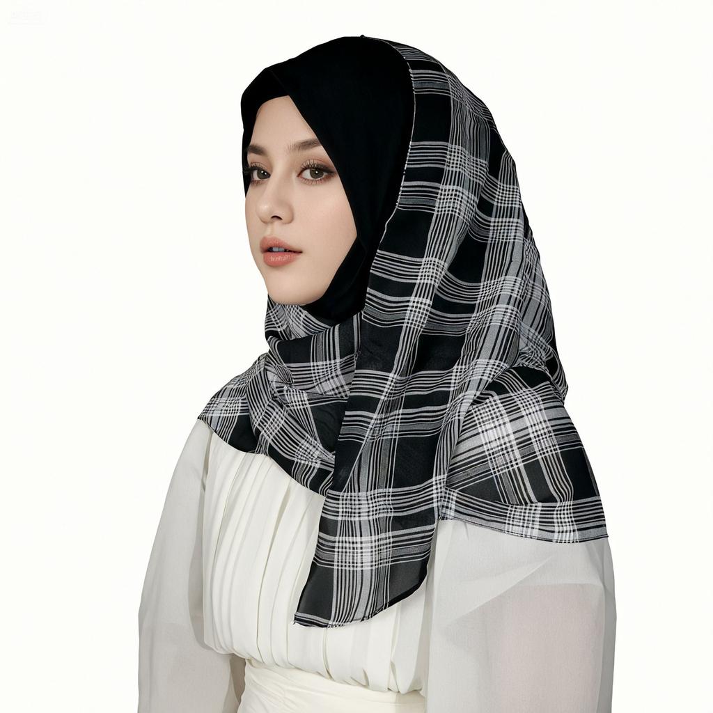 Hijabs Women Muslim Plaid Chiffon Scarf Sweet College Style Plaid Yarn Headscarf Sunscreen Shawl
